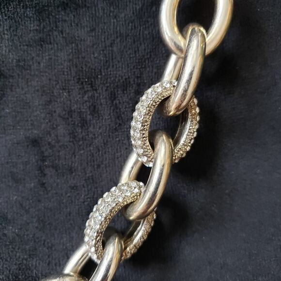 Loft Women Fashion Silver Tone Pave Rhinestone Bold Link Necklace w/ Lobster - Picture 5 of 8